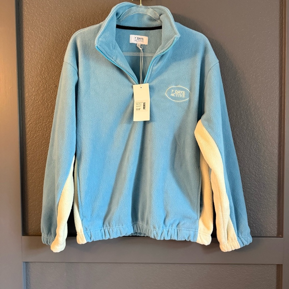 7 DAYS ACTIVE • blue fleece half zip pullover • XS